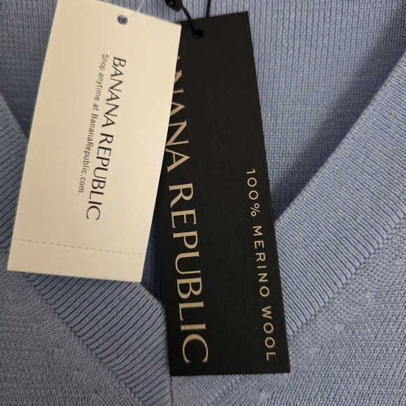 NWT Banana Republic 100% Fine Merino Wool Sweater XL Blue V Neck Lightweight - Picture 7 of 13